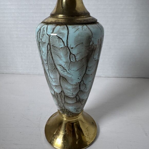 Vintage Delft Turquoise and Brass Mottled Hand Painted Vase - Picture 2 of 9